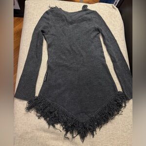 Gray Fringe Sweater Dress